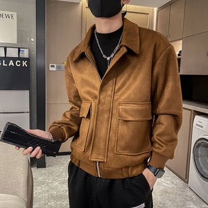 社会轻奢纯色麂皮绒翻领大口袋夹克痞帅B297-7736-P110控149图片