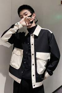 社会轻奢纯色大口袋撞色翻领宽松夹克B297-207-P115控158图片