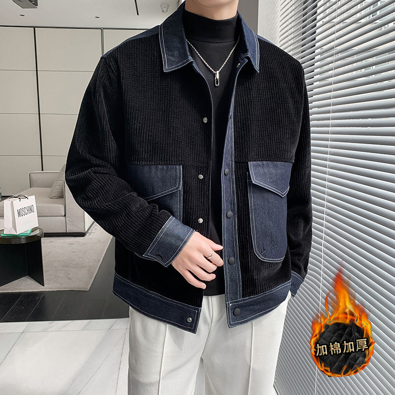 轻熟风纯色拼接牛仔雪尼尔小方格加厚衣B297-226--特P125控198图片