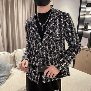 雅痞风春秋香风毛呢格子西装夹克上衣B297-7739-P100控139图片