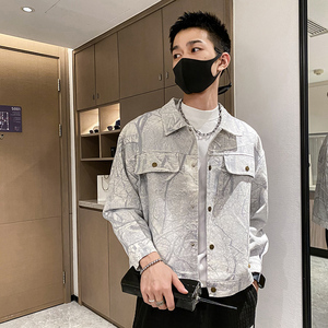雅痞风春秋牛仔工装树枝印花夹克上衣B297-7750-P115控159,牛仔连衣裙搭配黄色马甲图片
