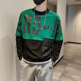 社会风纯色字母印花拼接宽松卫衣B297-150-P78控108，男装卫衣，电商B297