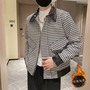 社会轻奢风千鸟格PU皮拼接加修身衣上衣B297-1809-P130控168图片