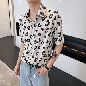 社会风夏纯色修身口红碎花衬衫上衣B297-7720-P53控78图片