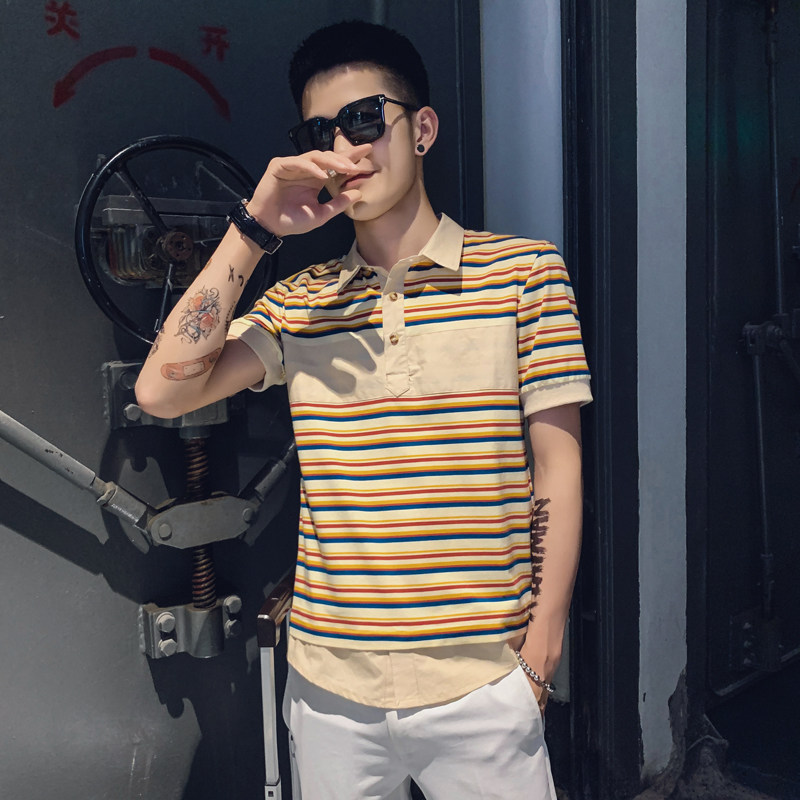 社会风拼接假两件修身PoloT恤衫上衣B297-C06-P43控68,男装Polo衫,电商B297