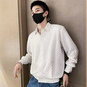 社会风纯色长袖春夏尖领宽松纽扣衬衫B297-7771-P68控98图片