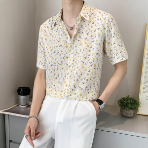 轻熟风小碎花夏季休闲短袖衬衫痞帅B297-7775-P53控78