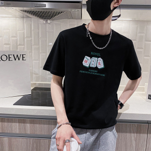 社会风纯色趣味宽松印花圆领T恤上衣B297-211-P35控58