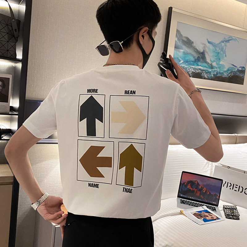 社会轻奢高品质纯色箭头印花宽松T恤痞帅B297-252-P50控78,男装T恤,电商B297