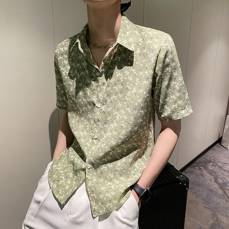 社会轻奢小碎花夏季休闲短袖衬衫潮牌B297-7775-P53控78,男装衬衫,电商B297