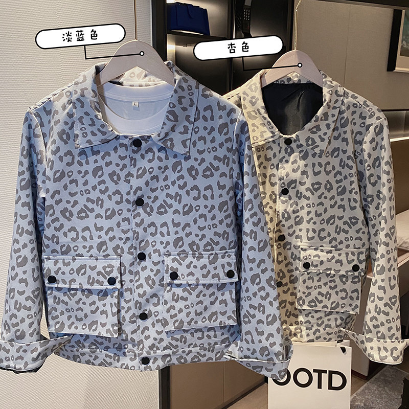 雅痞风春秋豹纹修身休闲工装夹克外套B297-7752-P88控118,男装夹克,电商B297