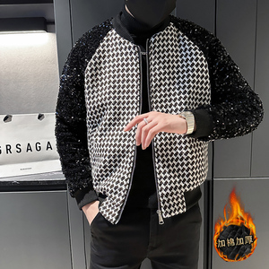 社会轻奢亮片拼接千鸟格撞色夹棉棉衣上衣B297-2815-P125图片