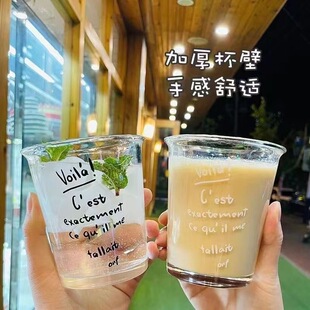 代发包邮网红翻口杯透明玻璃杯可印LOGO现货字母水杯家用牛奶杯子