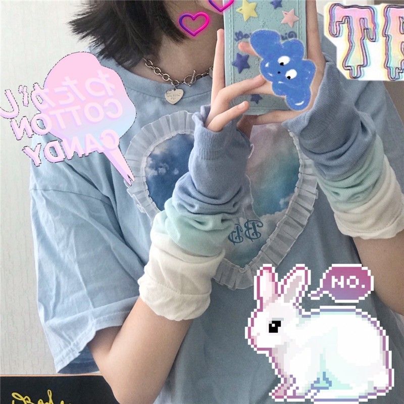 防晒纯袖套棉质冷感亲肤透气日系宽松薄款袖套冰丝袖套夏季多巴胺