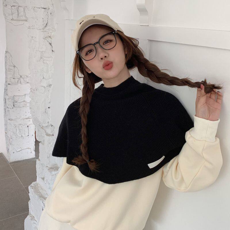 韩版套头圆领围巾女秋冬季毛衣斗篷披肩高级感外搭毛线针织围脖