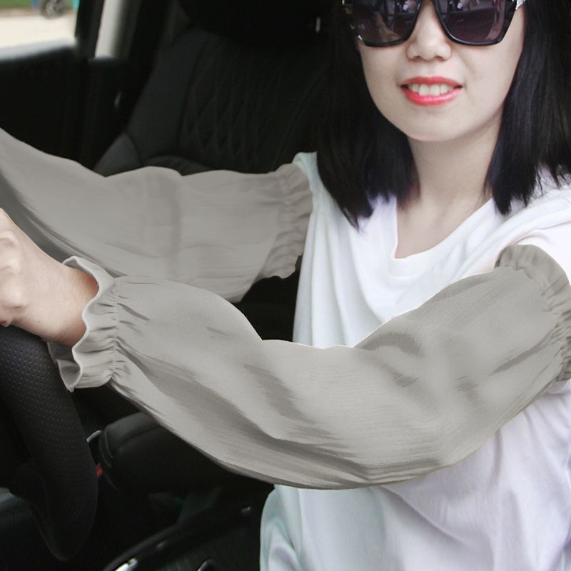 女夏季纯色长款防晒袖套新款芦苇棉宽松加大码时尚透气手臂套袖筒