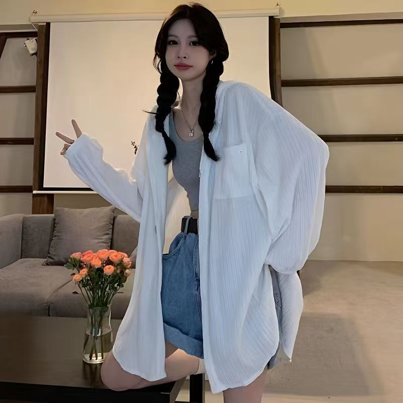 大码300斤防晒衬衫女外穿春夏韩版宽松胖妹妹中长款开衫薄外套潮