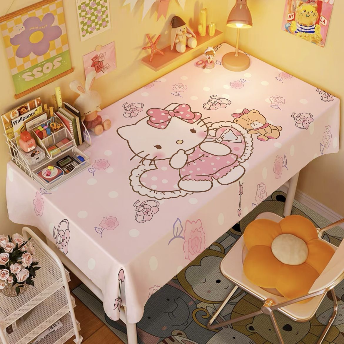 HelloKitty桌布粉色少女心凯蒂猫宿舍卧室化妆台布可爱书桌装饰布