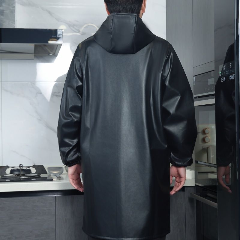 皮革加绒秋冬女罩衣加厚皮衣大人男工作服防水防油大褂pu外套长袖