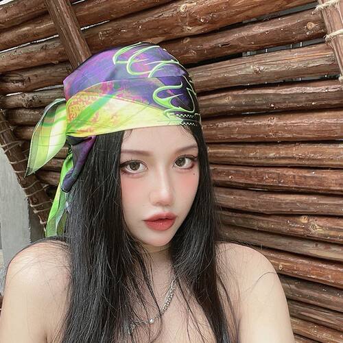 遮阳嘻哈美式紫色头巾女包头时尚夏季欧美辣妹街舞绿色方巾丝巾