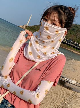 冰丝防晒面纱女夏季透气面罩全脸护颈防紫外线袖套遮面薄款女挂耳