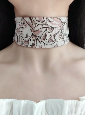 气质颈带宽边遮颈纹脖饰水墨画风挡脖子疤痕配饰柔软脖圈护脖装饰