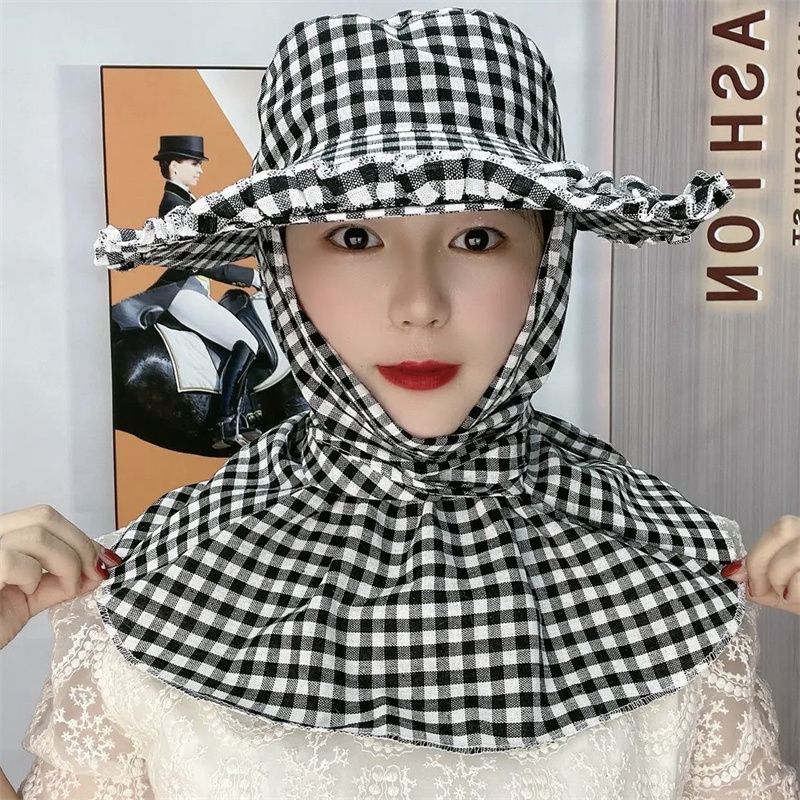 新款采茶木耳花边洋气防晒帽子下地干活脸护男女骑车防风遮阳帽