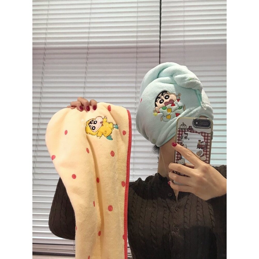 高颜值蜡笔小新干发帽吸水速干卡通干发巾家用女生洗澡浴帽包头巾
