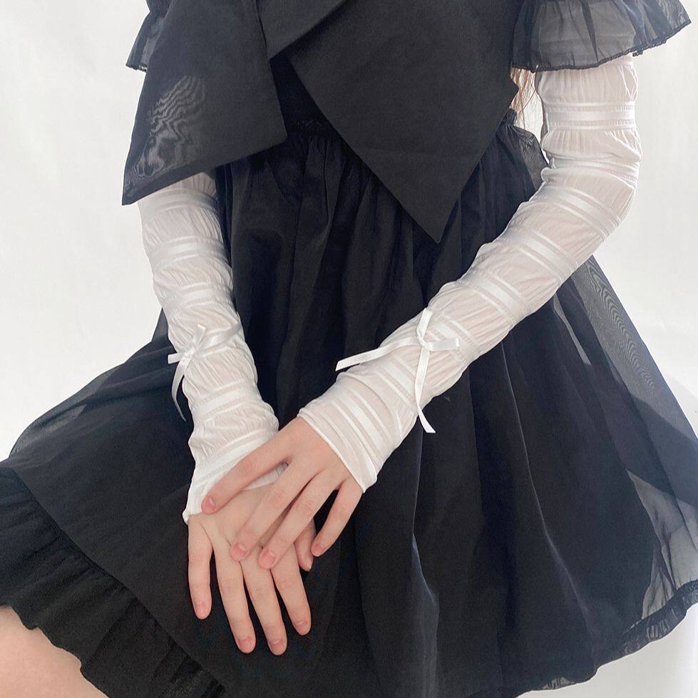 白色薄款袜套袖套两穿夏季中筒袜子防晒蝴蝶结冰丝少女小腿芭蕾风