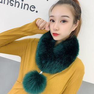 围脖套脖仿狐狸毛加厚带球毛毛围巾保暖仿皮草毛领韩版秋冬女百搭