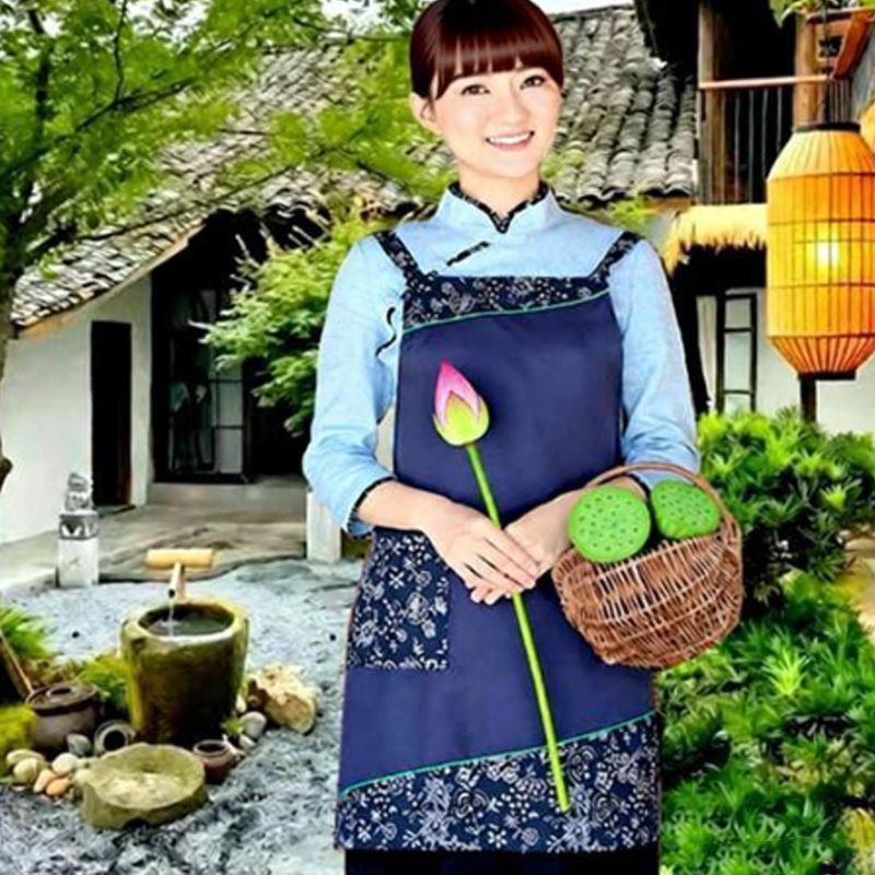 湘西苗族民族风采茶女工作服围裙个性 棉防污简约创意 民族风围裙
