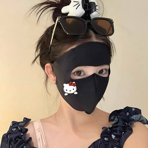 网红装饰夏季hellokitty脸基尼全脸防晒口罩印花kt猫遮阳户外骑车