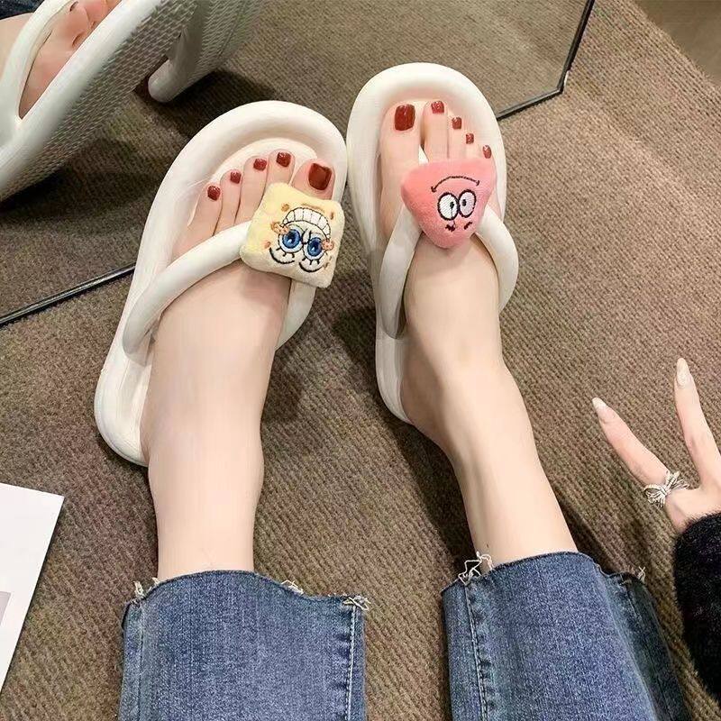卡通夹脚人字拖鞋女夏平底外穿海绵宝宝新款可爱懒人居家防滑凉拖