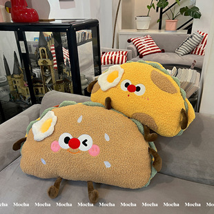 可爱大眼热狗汉堡抱枕毛绒玩具沙发靠垫床上长条靠枕靠背女生礼物