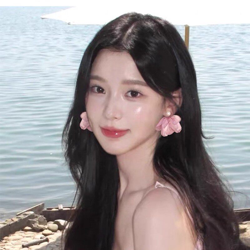 初影粉色花朵925银针耳环