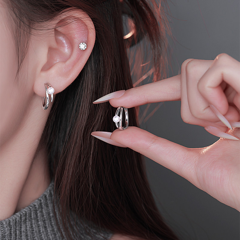 初影双层珠珠925纯银耳环