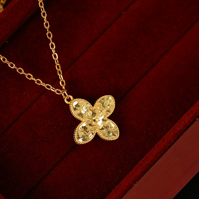 龙鳞四叶花碎冰冰四叶草项链