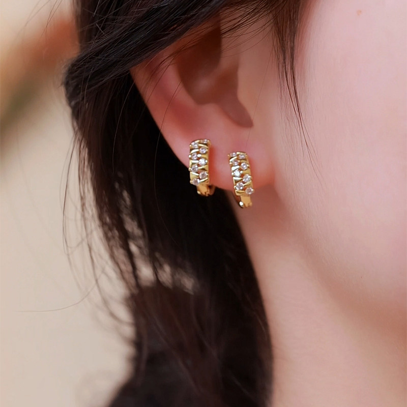 初影【波浪几何】锆石圈圈耳环女