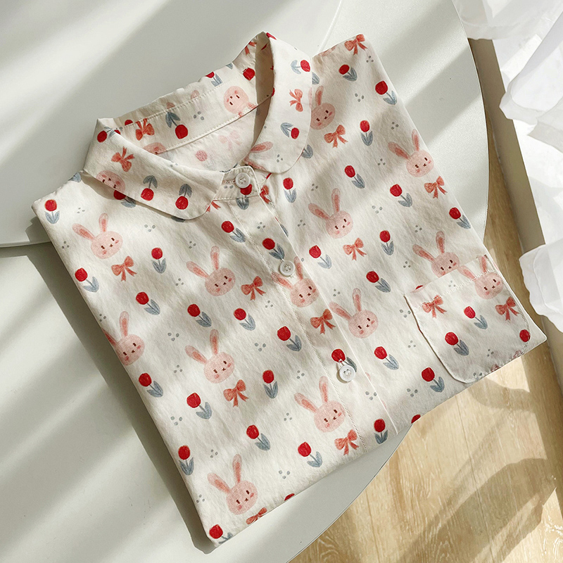 休闲文艺短袖印花减龄衬衫