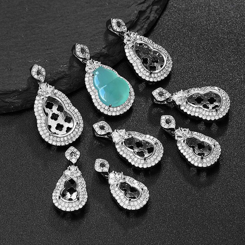 S  상감되지 않은 경옥 물 거품 옥 조롱박 펜던트 빈 홀더 뒷면 커버 럭셔리 럭셔리 상감 위험 물질 펜던트 홀더