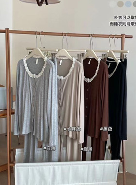 HONGSHENG带胸垫开衫休闲套装F860舒适少女韩系甜美蕾丝边家居服