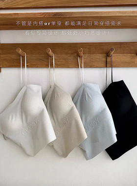 喵小言凉感条纹发泡字母小吊带W8123自带胸垫聚拢防下垂少女背心