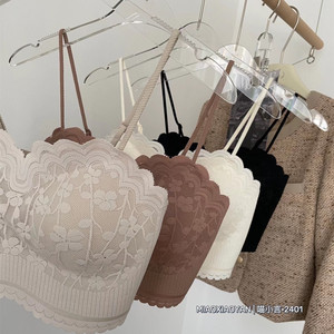 喵小言性感法式蕾丝抹胸内衣女W2401短款无钢圈聚拢防走光文胸罩