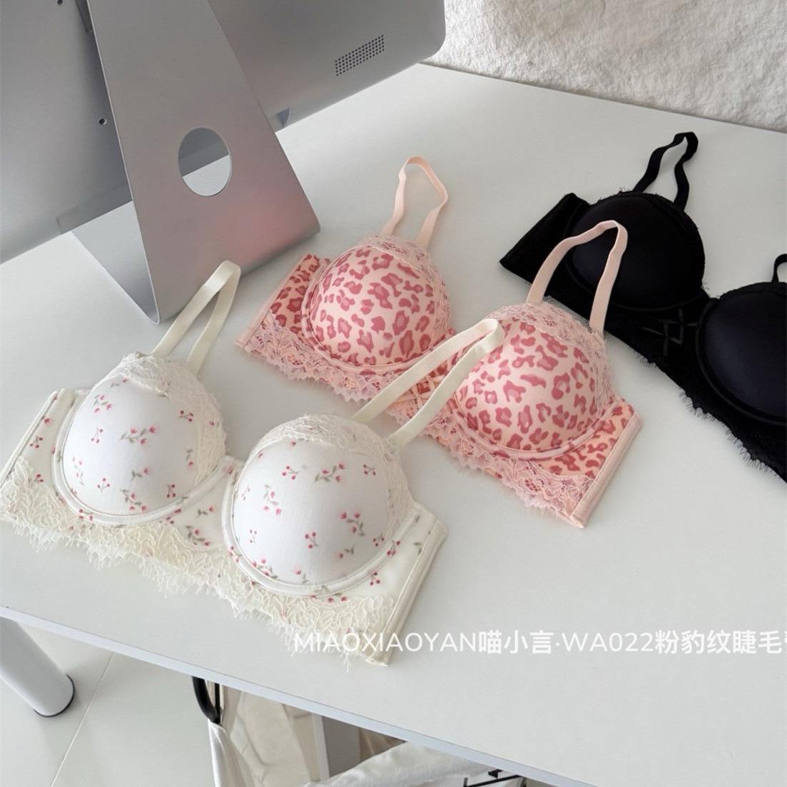 性感粉豹纹睫毛蕾丝文胸女WA022