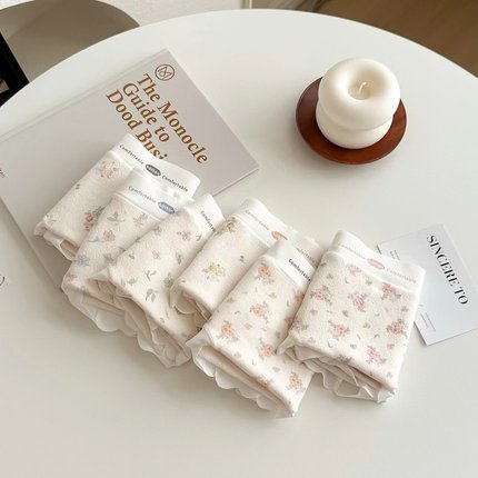 新品三条装绵绵肌小碎花棉柔裤2769裸感舒适少女甜美碎花三角内裤