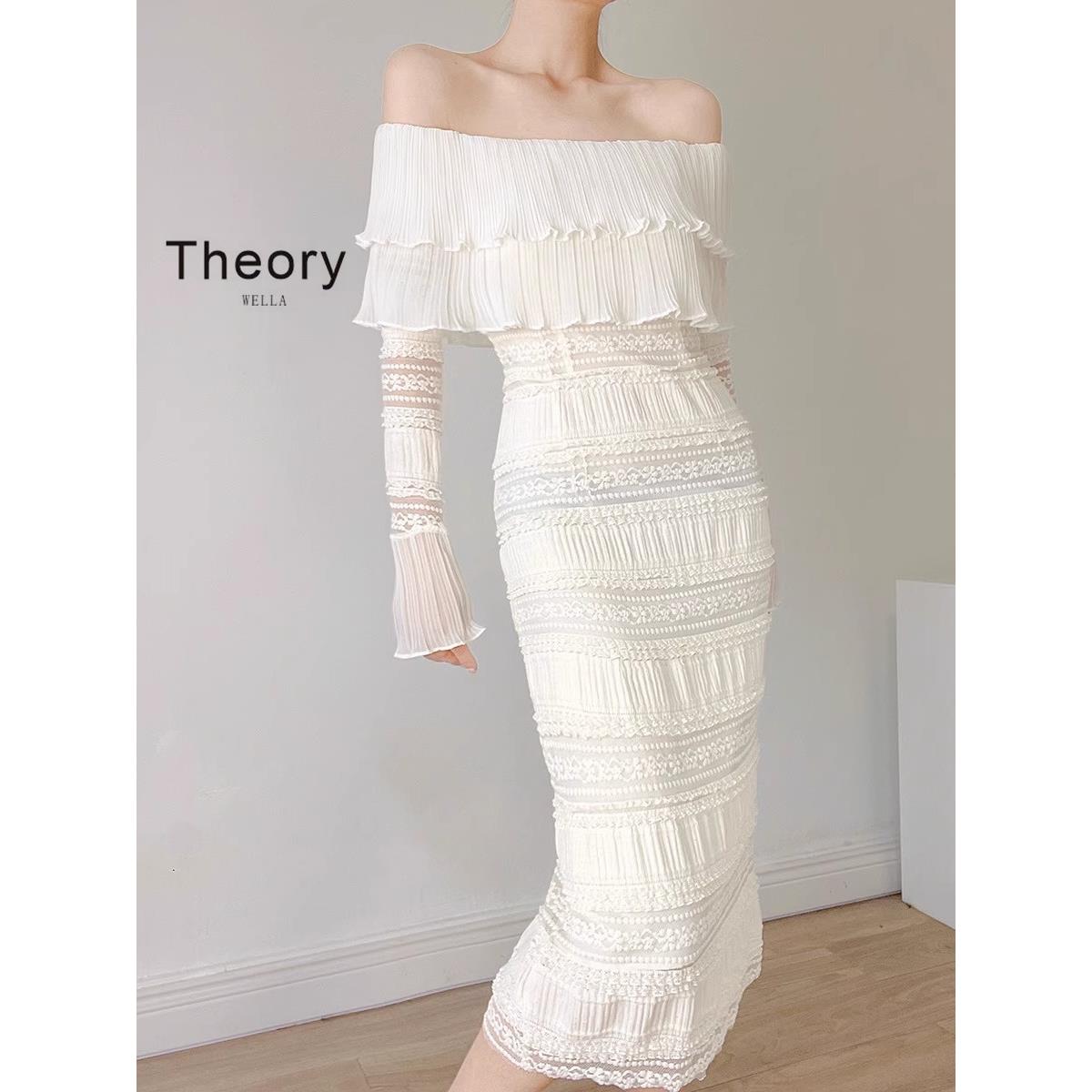 T.heory wella 茶歇白色订婚领证礼服连衣裙女春新款气质包臀裙