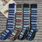 日系高筒袜女秋冬季 真好看 复古纹理 保暖长袜太湖绒及膝盖小腿袜