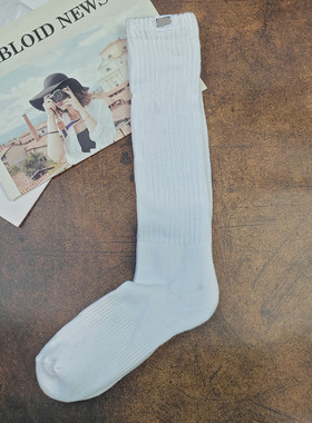 日单~学院风白色长筒堆堆袜女春秋高筒袜松口白袜子毛巾底长袜女