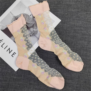 袜子女水晶丝袜子女士薄款 棉袜底日本单提花袜子排汗袜