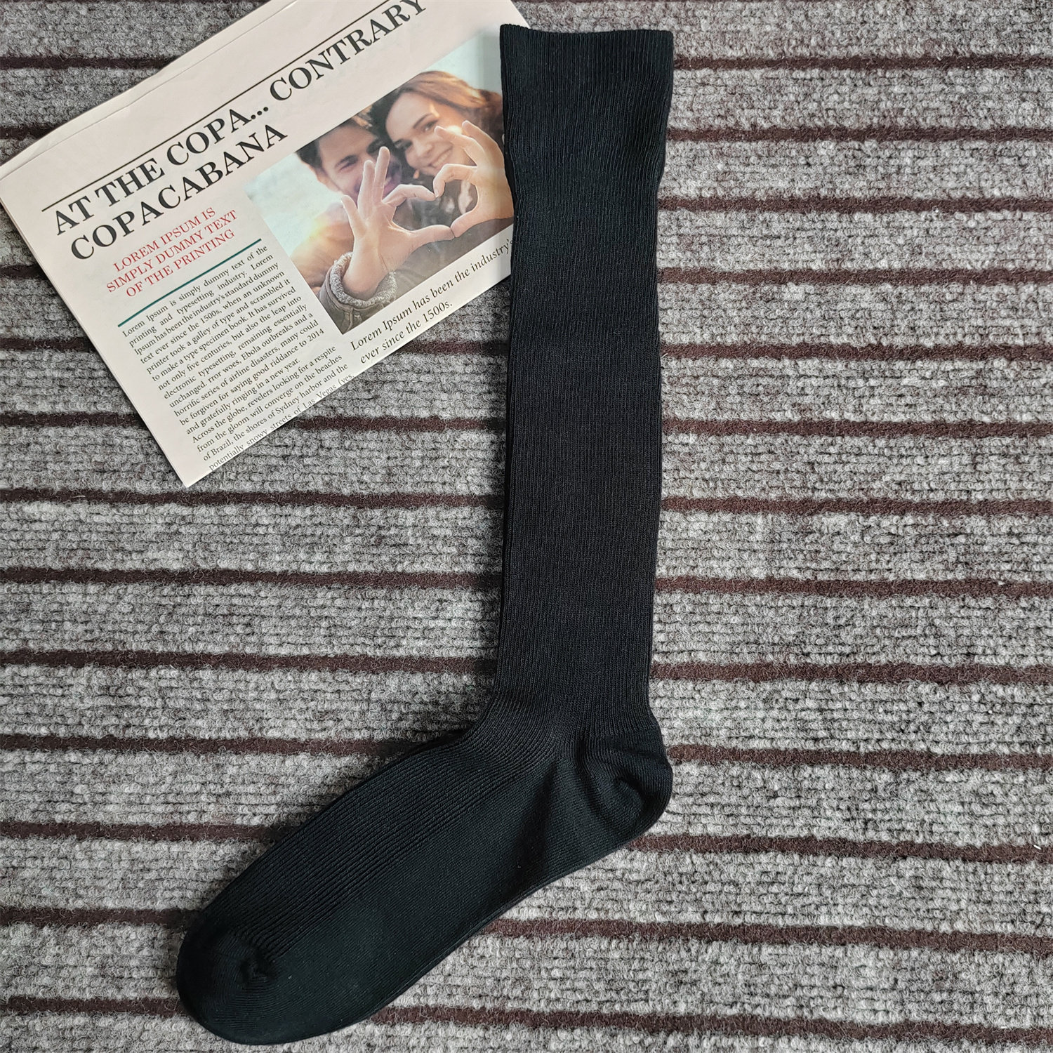 出口单 无骨大码及膝小腿袜男女同款纯棉竖纹高筒袜子女黑色长袜,女士内衣/男士内衣/家居服,长筒袜,淘宝优惠券,粉丝福利购,淘宝优惠卷